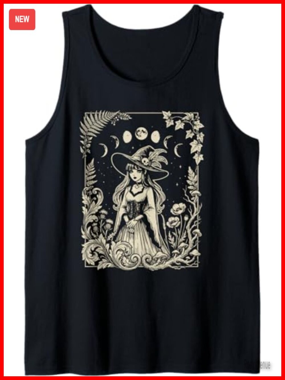 Goth Witch Moon Phase Floral Occult Cottagecore Tank Top